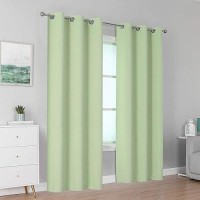 Dualife Light Green Blackout Curtain Panels/Drapes For Living Room 96 Inch Length Solid Energy Efficient Room Darkening Bedroom Curtains Thermal Insulated Grommet Top 42X96 Inch Set Of 2 Panels