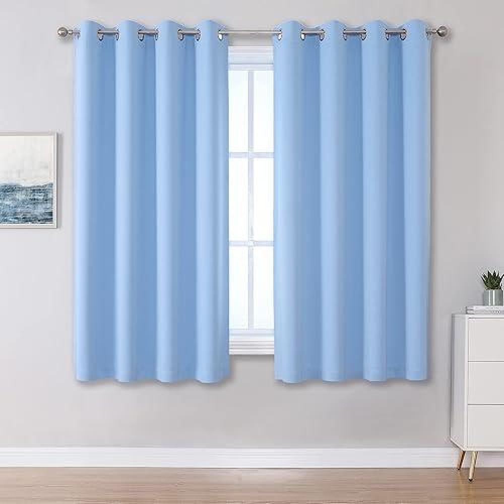 Dualife Sky Blue Blackout Curtains Cerulean Solid Grommet Thermal Insulated Room Darkening Bedroom Curtains 52 By 54 Inch Set Of 2 Panels