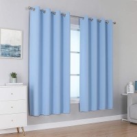 Dualife Sky Blue Blackout Curtains Cerulean Solid Grommet Thermal Insulated Room Darkening Bedroom Curtains 52 By 54 Inch Set Of 2 Panels