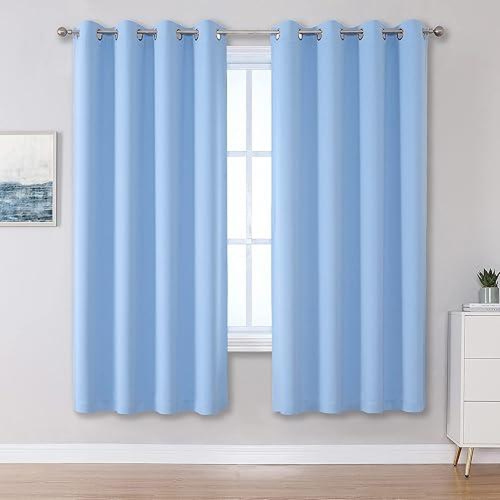 Dualife Cerulean Blue Blackout Curtain Panels Grommet Curtains For Living Room Solid Window Treatment Ring Top Room Darkening Bedroom Curtains Thermal Insulated Drapes 52 X 72 Inch 2 Panels