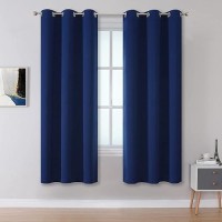 Dualife Navy Blue Blackout Curtains 2 Panels Set  Grommet Thermal Insulated Long Curtains & Drapes 2 Burg For Bedroom Soft Smooth Heavy Fabric Curtains For Boys Kids Room 42 X 63 Inch