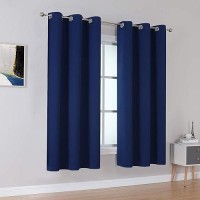 Dualife Navy Blue Blackout Curtains 2 Panels Set  Grommet Thermal Insulated Long Curtains & Drapes 2 Burg For Bedroom Soft Smooth Heavy Fabric Curtains For Boys Kids Room 42 X 63 Inch