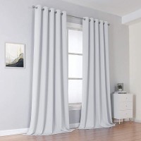 Dualife Greyish White Curtains 120 Inch Length Grommet Top Blackout Curtain Panels For Bedroom Window Treatment Room Darkening Window Drapes For Living Room Set Of 2 Panels 60 X 120 Inches Long