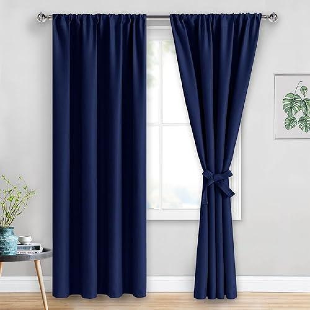 Jiuzhen Blackout Curtains For Bedroom Thermal Insulated Room Darkening Rod Pocket Curtains For Living Room Set Of 2 Panels Wi