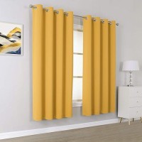 Dualife Yellow Curtains 45 Inches Long Blackout Curtain Panels For Bedroom Room Darkening Gold Window Drapes Thermal Insulated Grommet Top 52W X 45L 2 Panels