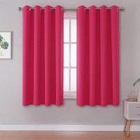 Dualife Solid Blackout Curtain Panels For Living Room 45 Inch Length Hot Pink Thermal Insulated Room Darkening Curtains Grommet Top 52''X45'' Raspberry Sorbet