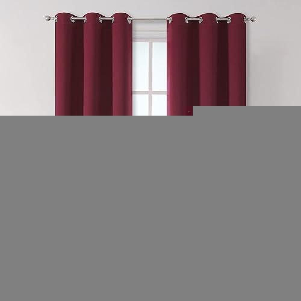 Dualife Burgundy Red Curtains For Bedroom 63 Inches Long Burgundy Red Solid Blackout Curtain Panels/Drapes With Grommet Thermal Insulated Window Curtains For Living Room 42 X 63 Inch Length