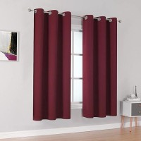 Dualife Burgundy Red Curtains For Bedroom 63 Inches Long Burgundy Red Solid Blackout Curtain Panels/Drapes With Grommet Thermal Insulated Window Curtains For Living Room 42 X 63 Inch Length