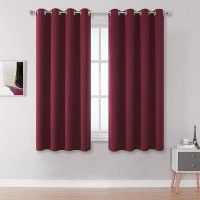 Dualife Blackout Curtains 45 Inch Length For Kitchen Windows Burgundy Red Solid Window Curtain Panels Thermal Insulated Room Darkening Curtains With Grommet For Living Room 52X45 Inches Long