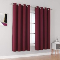 Dualife Blackout Curtains 45 Inch Length For Kitchen Windows Burgundy Red Solid Window Curtain Panels Thermal Insulated Room Darkening Curtains With Grommet For Living Room 52X45 Inches Long