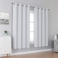 Dualife Greyish White Bedroom Curtains With Grommet 72 Inch Length White Curtains Panels For Kids Bedroom Thermal Insulated Room Darkening Window Drapes For Living Room 52X72 Inches Long 2 Panels