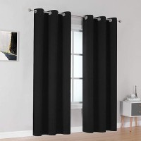 Dualife Black Blackout Curtain For Living Room 84 Inch Length Solid Energy Efficient Room Darkening Bedroom Curtains Panels/Drapes Thermal Insulated Grommet Top 42X84 Inches Long Set Of 2 Panels