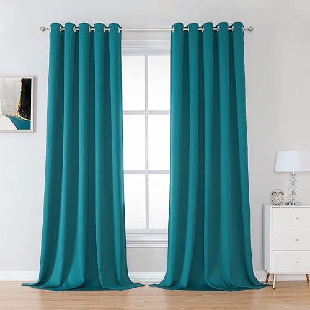 Dualife 108 Inch Length Teal Curtains 2 Panels Set Grommet Curtain Drapes Insulated Thermal Room Darkening Blackout Curtains For Bedroom Boy Kids Room 60X108 Inches Long