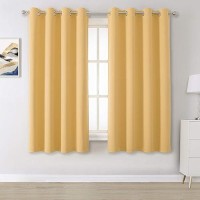 Dualife Soft Yellow Blackout Curtains For Bedroom Home Thermal Insulated Solid Ring Top Energy Efficient Room Darkening Curtains Drapes Set Of 2 Panels 52 X 45 Inch Desert Mist