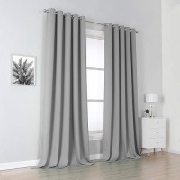 Dualife 120 Inch Length Light Grey Blackout Curtain Panels/Drapes For Living Room Solid Energy Efficient Room Darkening Bedroom Curtains Thermal Insulated Grommet 60X120 Inch