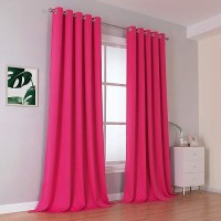 Dualife Raspberry Sorbet Blackout Curtain Panels For Living Room 120 Inch Length Hot Pink Solid Energy Efficient Room Darkening Bedroom Curtains Thermal Insulated Grommet Top 60X120 Inches Long