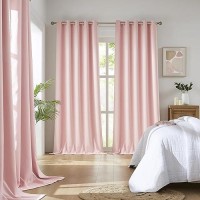 Dualife Baby Pink Curtains Panels For Girls Room Nursery Baby Pink Solid Blackout Room Darkening Curtains For Bedroom Grommet Top Window Treatment Drape 60X108 In