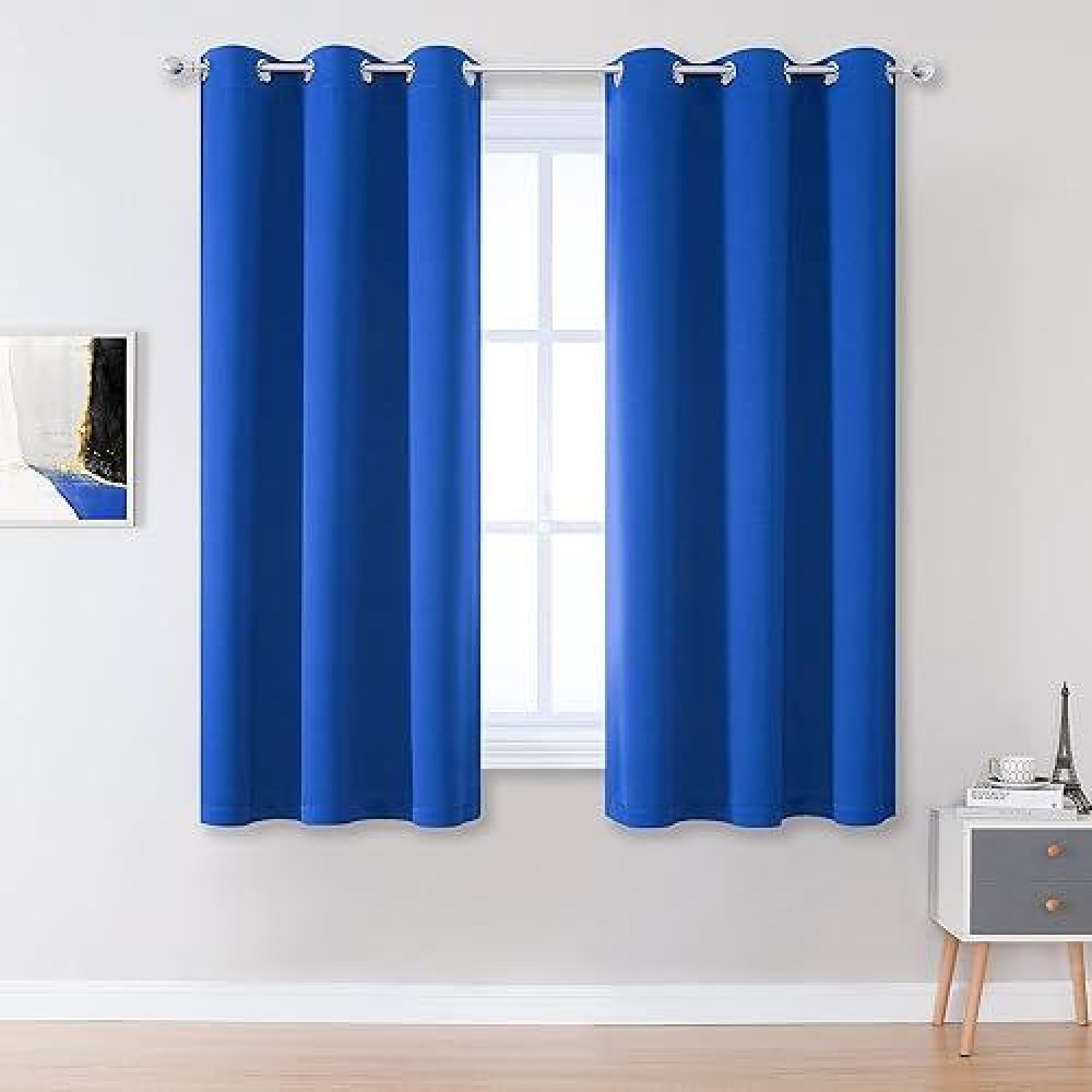 Dualife Royal Blue Blackout Curtain Panels/Drapes 45 Inch Length For Boys Bedroom 2 Panels Thermal Insulated Solid Draperies With Grommet For Living Room 38 W X 45 L Inch