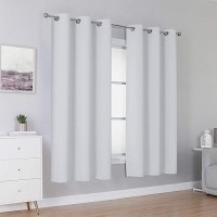 Dualife Greyish White Solid Curtain Panels With Grommet For Small Windows 54 Inches Length Thermal Insulated Window Treatment Blackout Curtain Drapes For Bedroom 38X54 Inch Length 2 Panels