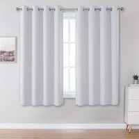 Dualife Greyish White Curtains For Small Windows Thermal Insulated Window Treatment Blackout Curtain Drapes For Bedroom/Living Room 52X45 Inch Length Set Of 2 Panels Grommet Top