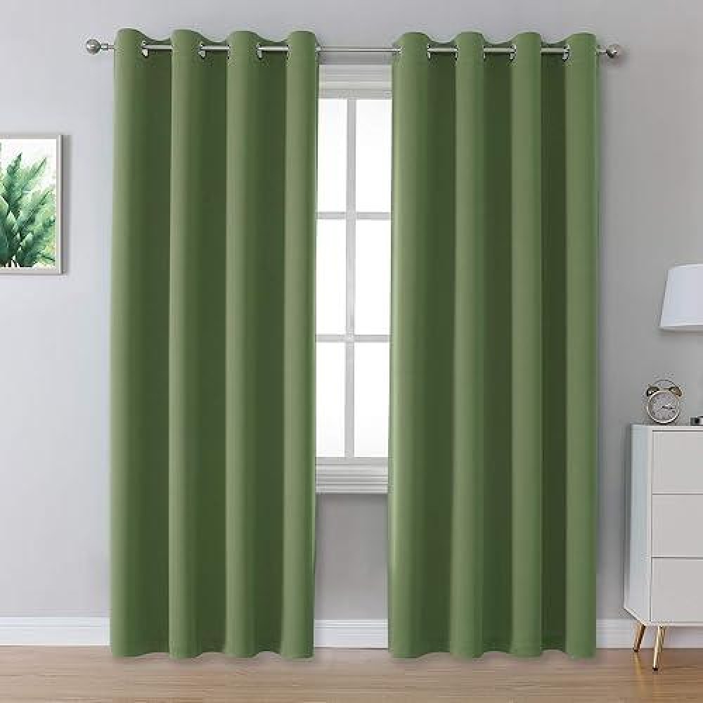 Dualife Sage Green Blackout Curtains 52 X 96 Inch Long Set Of 2 Panels For Bedroom Thermal Insulated Grommet Room Darkening Window Curtain Drapes For Living Room