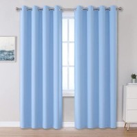 Dualife Sky Blue Blackout Curtain Panels/Drapes For Living Room 96 Inch Length Solid Energy Efficient Room Darkening Bedroom Curtains Thermal Insulated Grommet Top 52X96 Inches Cerulean 2 Panels