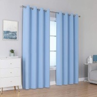 Dualife Sky Blue Blackout Curtain Panels/Drapes For Living Room 96 Inch Length Solid Energy Efficient Room Darkening Bedroom Curtains Thermal Insulated Grommet Top 52X96 Inches Cerulean 2 Panels