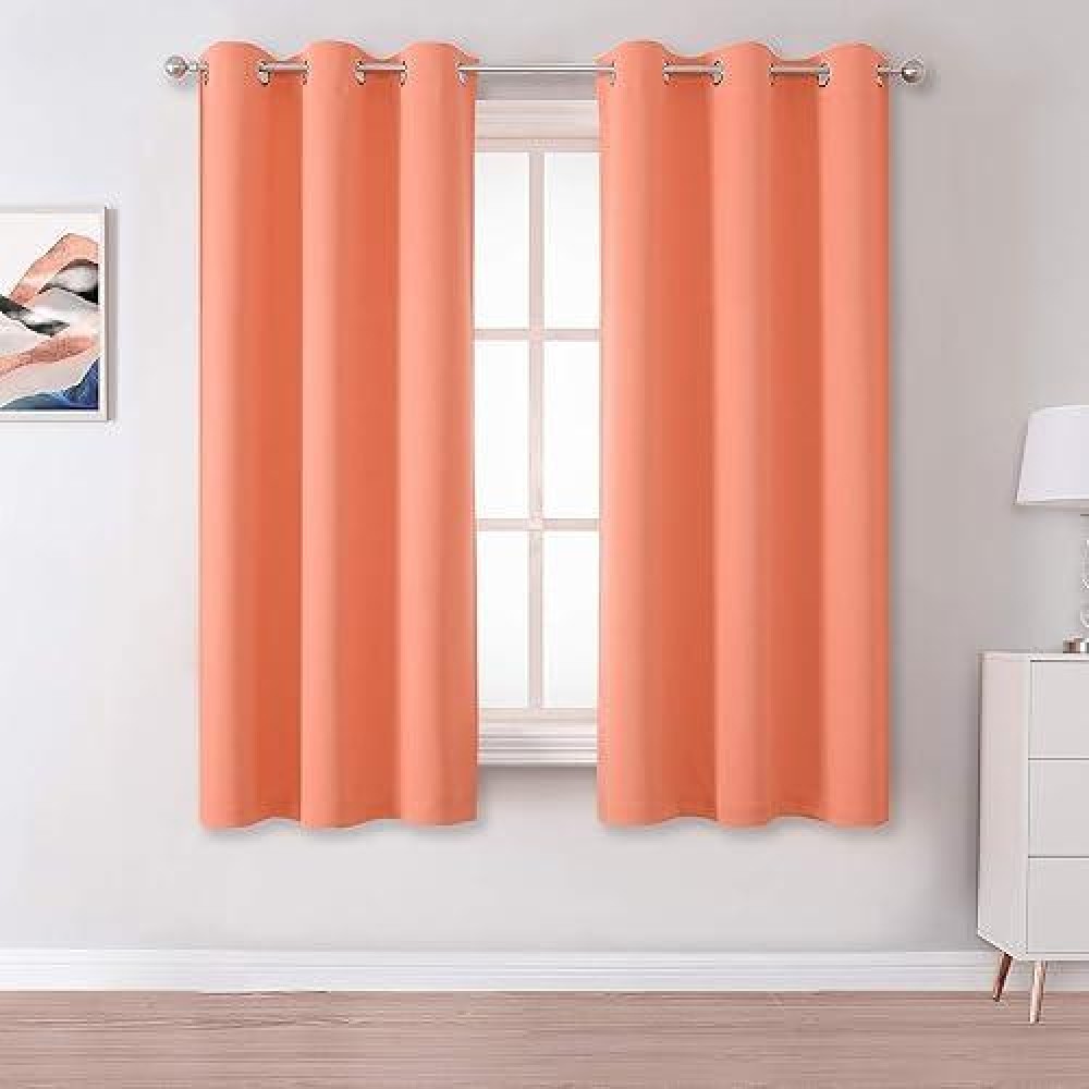 Dualife Burnt Coral Blackout Curtain Panels For Girls Bedroom -Coral Drapes 54 Inch Length 2 Panels Set Solid Thermal Insulated Room Darkening Curtains With Grommet 38 W X 54 L Inch