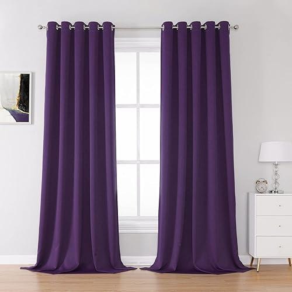 Dualife Purple Blackout Curtain Panels 60X108 Inch Length 2 Panels Thermal Insulated Room Darkening Royal Purple Curtains For Bedroom Living Room Window Treatment Blackout Drapery For Windows