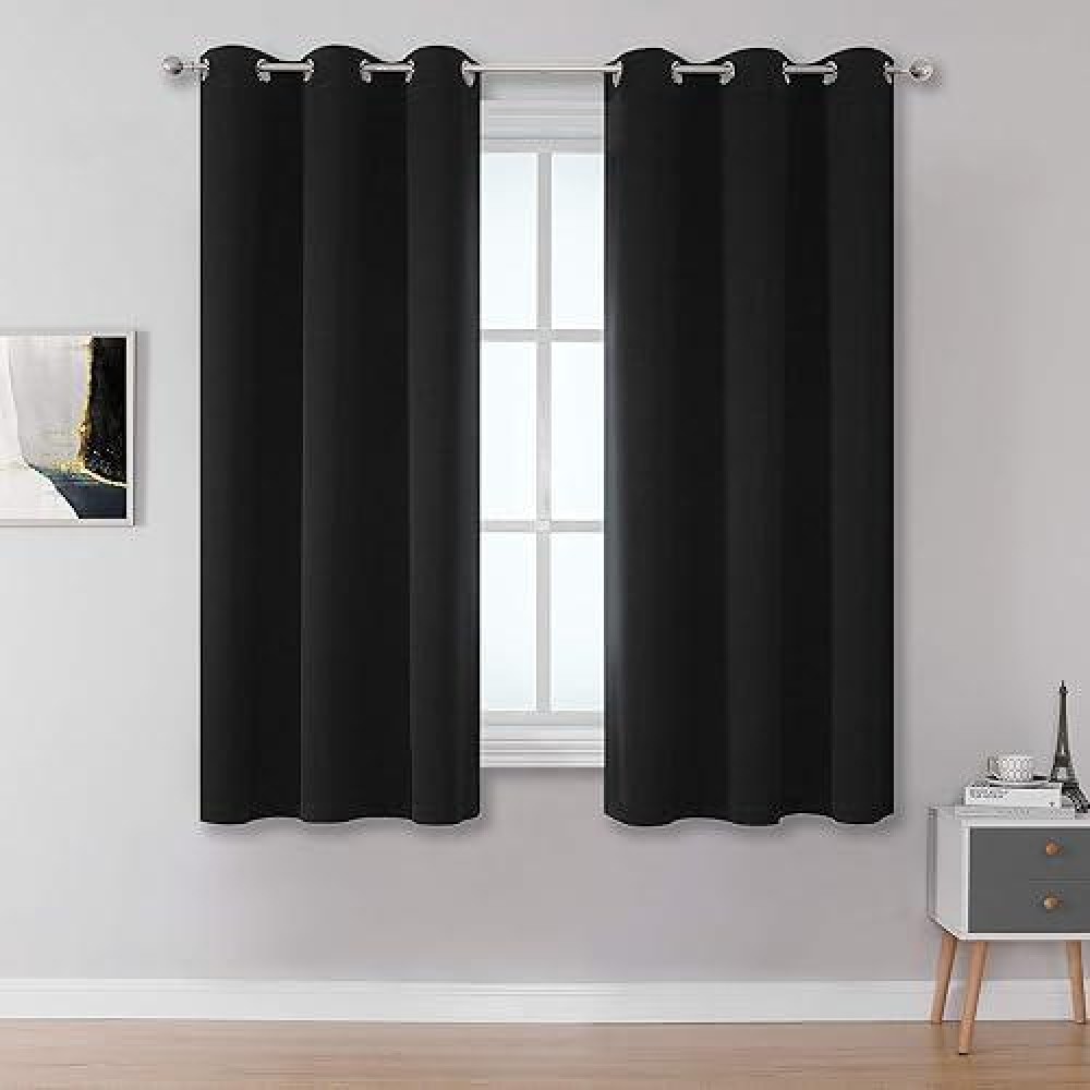 38 Inch Curtains- 2 Panels Blackout Thermal Insulating Small Curtain Panels Grommet Drapes For Bathroom Room Darkening Bedroom Curtains (Black  45 Inch Width)