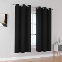 38 Inch Curtains- 2 Panels Blackout Thermal Insulating Small Curtain Panels Grommet Drapes For Bathroom Room Darkening Bedroom Curtains (Black  45 Inch Width)