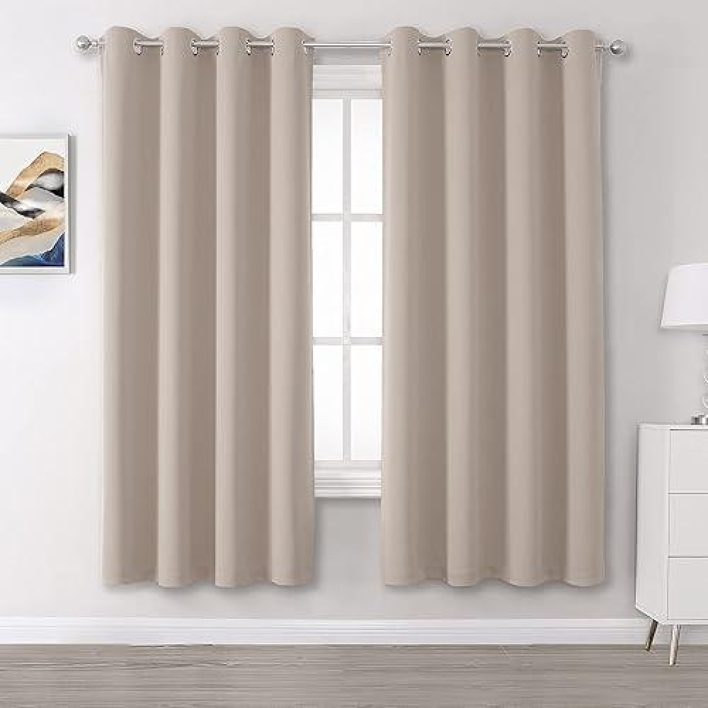 Dualife Light Brown Blackout Curtains 72 Inches Long - Thermal Insulated Room Darkening Curtains For Bedroom 52 X 72 Inch  Grommet Top  2 Panels  Warm Taupe