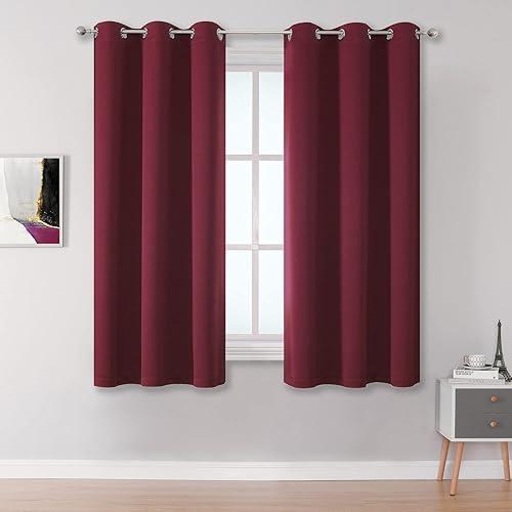 Dualife Burgundy Curtains For Kitchen Blackout Drapes 45 Inch Length Thermal Insulated Burgundy Red Solid Window Curtain Panels With Grommet For Living Room And Kitchen 38X45 Inches Long