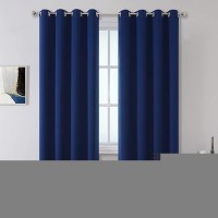 Dualife Navy Blue Blackout Curtains 72 Inch Length For Bedroom Thermal Insulated Blue Solid Window Drapes With Grommet Curtains Panels For Living Room Boys Kids Room 52X72 Inches Long 2 Panels Set