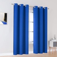 96 Inch Royal Blue Curtain Panels For Living Room Solid Energy Efficient Room Darkening Bedroom Curtains Thermal Insulated Grommet Top 42 X 96 Inch  2 Panels