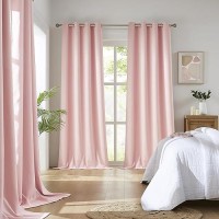 Dualife Baby Pink Curtains Panels For Girls Room Nursery Solid Blackout Room Darkening Curtains For Bedroom Grommet Top Window Treatment Drape 52X54 In