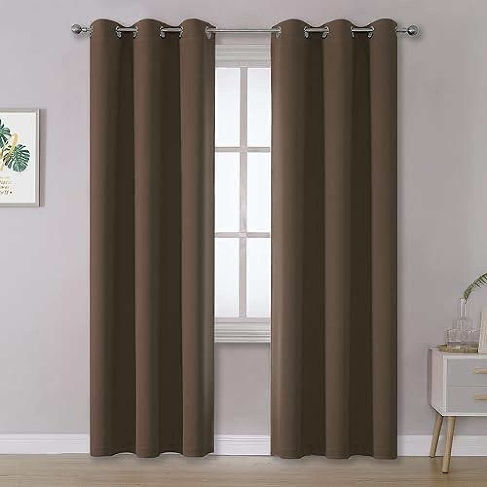 Dualife Brown 96 Inches Long Curtains Coffee Color Blackout Curtains With Grommet Thermal Insulated Room Darkening Solid Widow Curtain Panels/Drapes For Bedroom 42X96 Inch 2 Panels Set