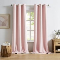 Dualife Baby Pink Curtains Panels For Girls Room Nursery Solid Blackout Room Darkening Curtains For Bedroom Grommet Top Window Treatment Drape 42X96 In