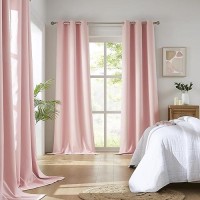 Dualife Baby Pink Curtains Panels For Girls Room Nursery Solid Blackout Room Darkening Curtains For Bedroom Grommet Top Window Treatment Drape 42X96 In