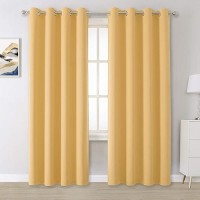 Dualife Desert Mist Yellow Solid Curtains 96 Inch Length Blackout Curtain Panels For Bedroom Room Darkening Window Drapes Thermal Insulated Grommet Top 52Wx96L 2 Panels