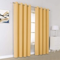 Dualife Desert Mist Yellow Solid Curtains 96 Inch Length Blackout Curtain Panels For Bedroom Room Darkening Window Drapes Thermal Insulated Grommet Top 52Wx96L 2 Panels