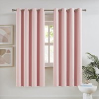 Dualife Pink Blackout Curtains 63 Inch Length For Girls Room Heat Blocking Grommet Thermal Insulated Room Darkening Black Out Curtains For Nursery 52X63 Inches Long Baby Pink