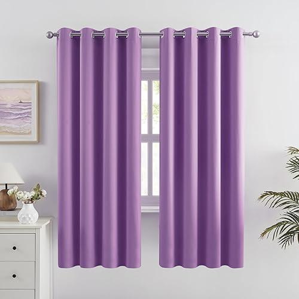 Dualife Blackout Solid Curtains For Kids Room Purple Bedroom Curtains Set Window Treatment Drapes Thermal Insulated Curtains For Living Room  2 Panels - 52 Inches Wide By 72 Inches Long