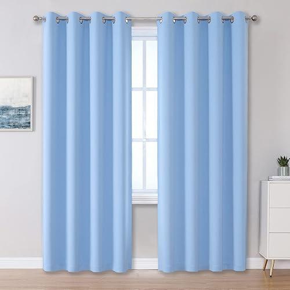 Dualife Cerulean Blue Blackout Curtain Panels 84 Inches Long Grommet Curtains For Living Room And Bedroom Solid Window Treatment Room Darkening Bedroom Curtains Thermal Insulated Drapes 2 Panels