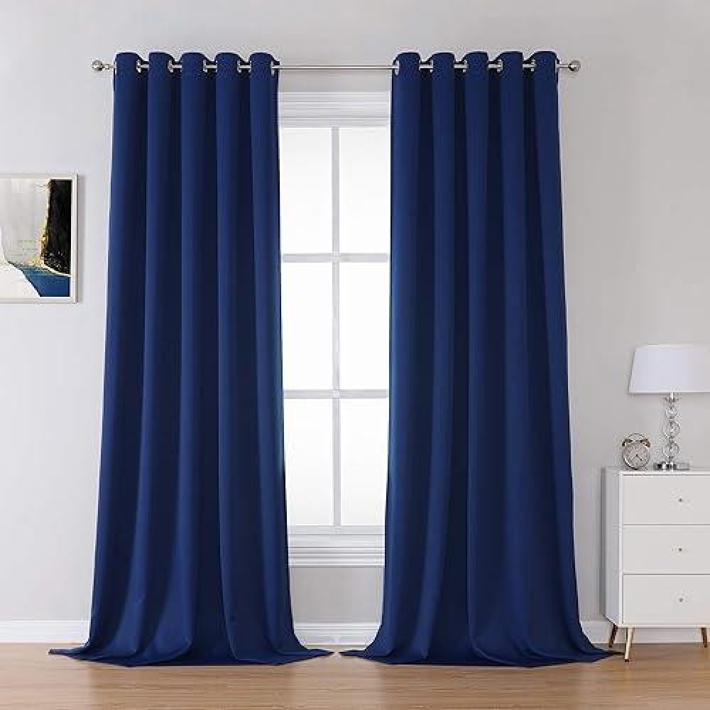 Dualife Navy Blue Blackout Curtains Thermal Insulated Window Drapes With Grommet Curtains Panels For Living Room Boys Kids Room 60 X 108 Inches Long 2 Panels Set