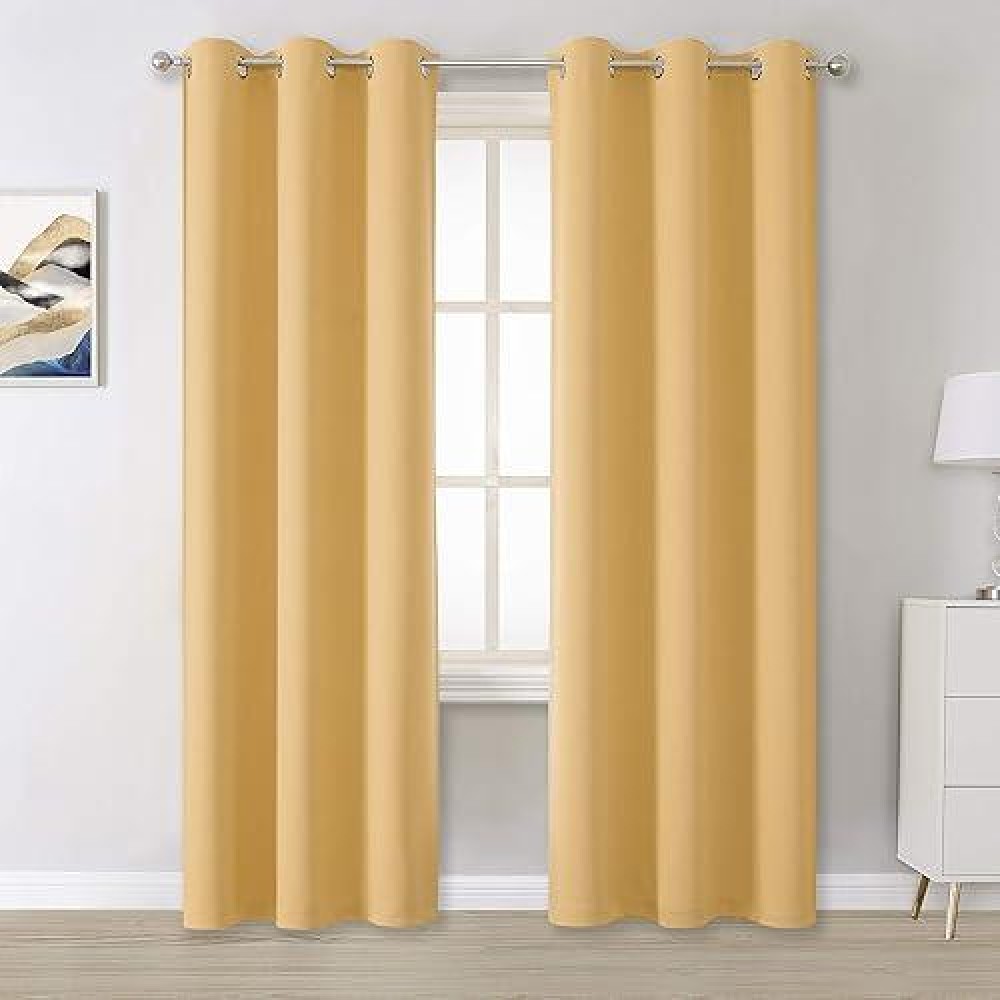 Dualife Butter Yellow Curtains For Bedroom Kids 84 Inches Long Room Darkening Solid Window Drapes For Living Room Thermal Insulated Grommet Top 42W X 84L 2 Panels