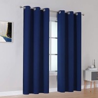 Dualife Navy Blue Blackout Curtains 84 Inch Length For Bedroom Thermal Insulated Blue Solid Window Drapes With Grommet Curtains Panels For Living Room Boys Kids Room 42X84 Inches Long 2 Panels Set