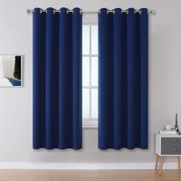 Dualife Navy Blue Blackout Curtains 63 Inch Length For Bedroom Thermal Insulated Blue Solid Window Drapes With Grommet Curtains Panels For Living Room Boys Kids Room 52X63 Inches Long