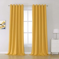 Dualife Yellow Curtains 108 Inches Long 2 Panels Blackout Curtain Panels For Bedroom Room Darkening Gold Solid Window Drapes For Living Room Thermal Insulated Grommet Top 60Wx108L