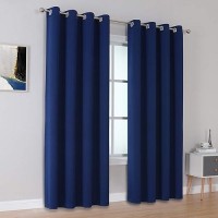 Dualife Navy Blue Blackout Curtains 96 Inch Length For Bedroom Thermal Insulated Blue Solid Window Drapes With Grommet Curtains Panels For Living Room Boys Kids Room 52X96 Inches Long 2 Panels Set